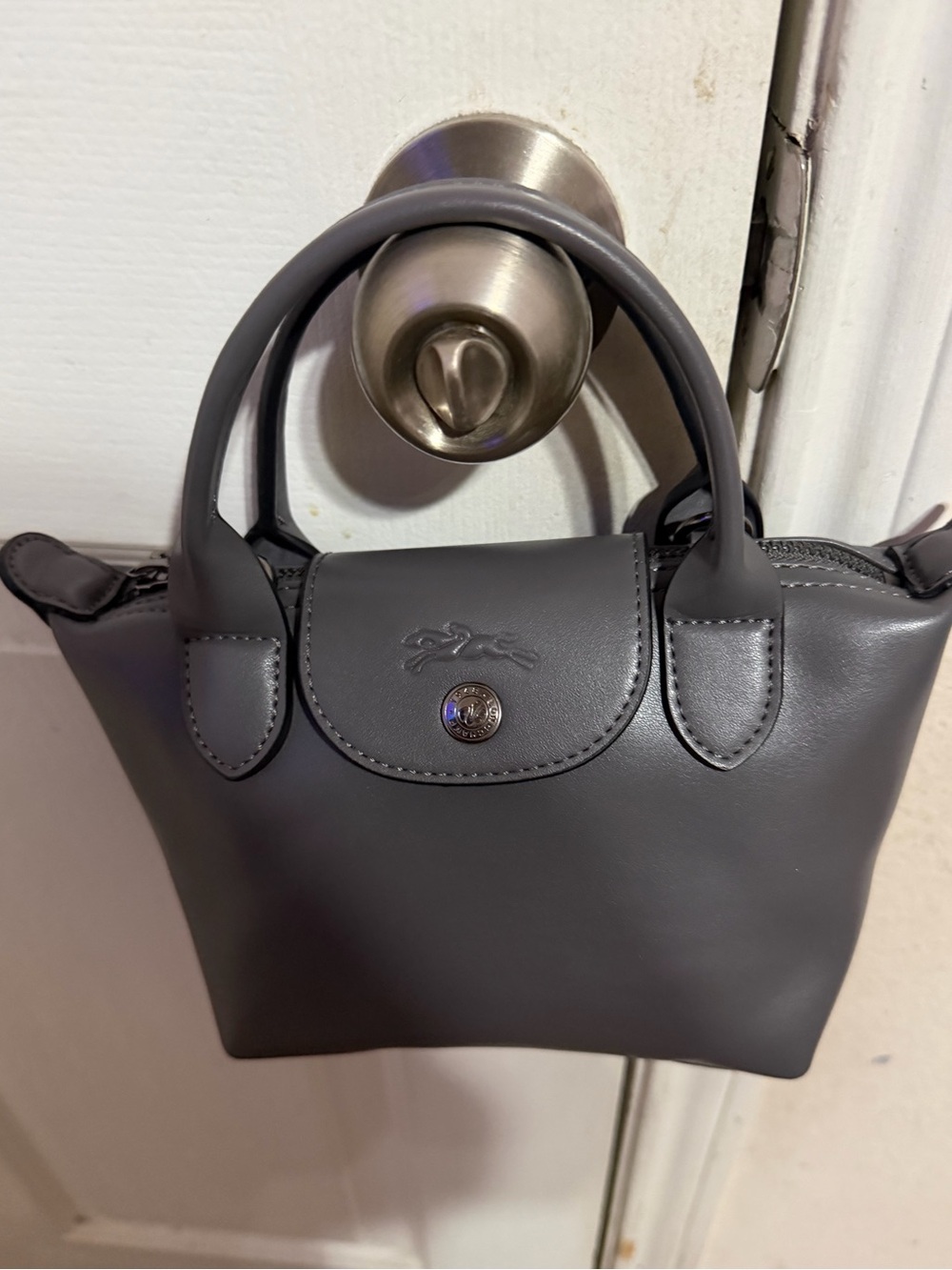 Longchamp Mini Le Pliage Top-Handle Bag in Charcoal Gray